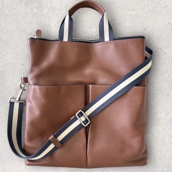 Coach Charlie Two Way Leather Bag with Striped Strap - Picture 1 of 15